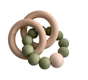 Beechwood Teether Ring Set in Olive