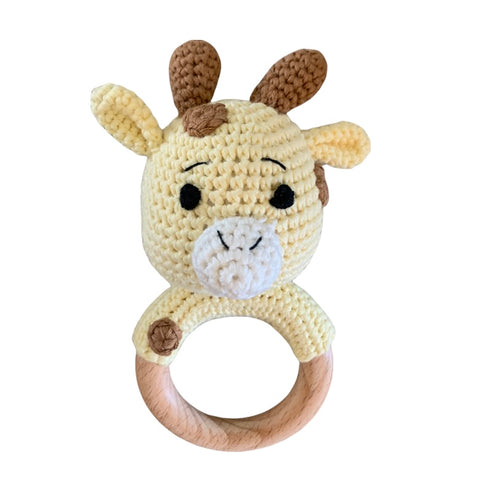 Giraffe Beechwood Crochet Rattle & Teether